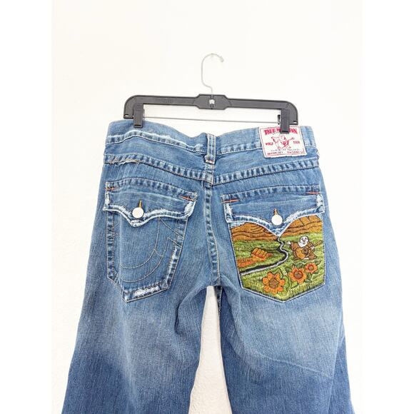 True Religion Men’s Buddha Nature Embroidered Y2K Joey Flare Jeans Vintage - Picture 10 of 12